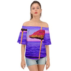 Pop Art Beach Umbrella  Off Shoulder Short Sleeve Top