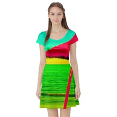 Pop Art Beach Umbrella Short Sleeve Skater Dress