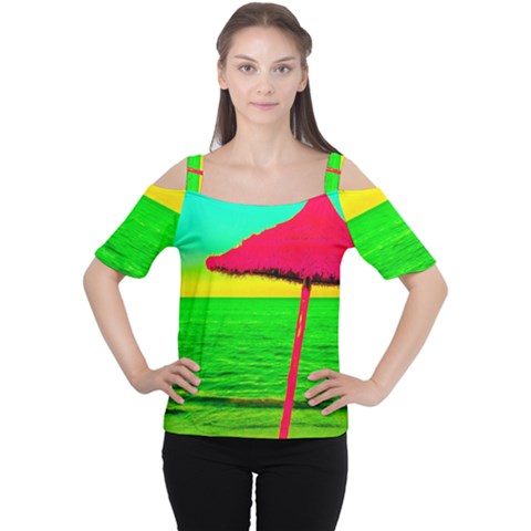 Pop Art Beach Umbrella Cutout Shoulder Tee by essentialimage