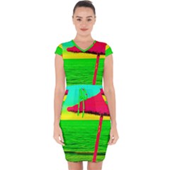 Pop Art Beach Umbrella Capsleeve Drawstring Dress 