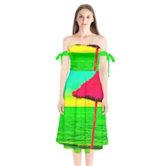 Pop Art Beach Umbrella Shoulder Tie Bardot Midi Dress