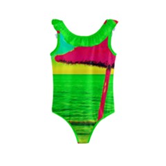 Pop Art Beach Umbrella Kids  Frill Swimsuit