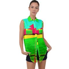 Pop Art Beach Umbrella Sleeveless Chiffon Button Shirt