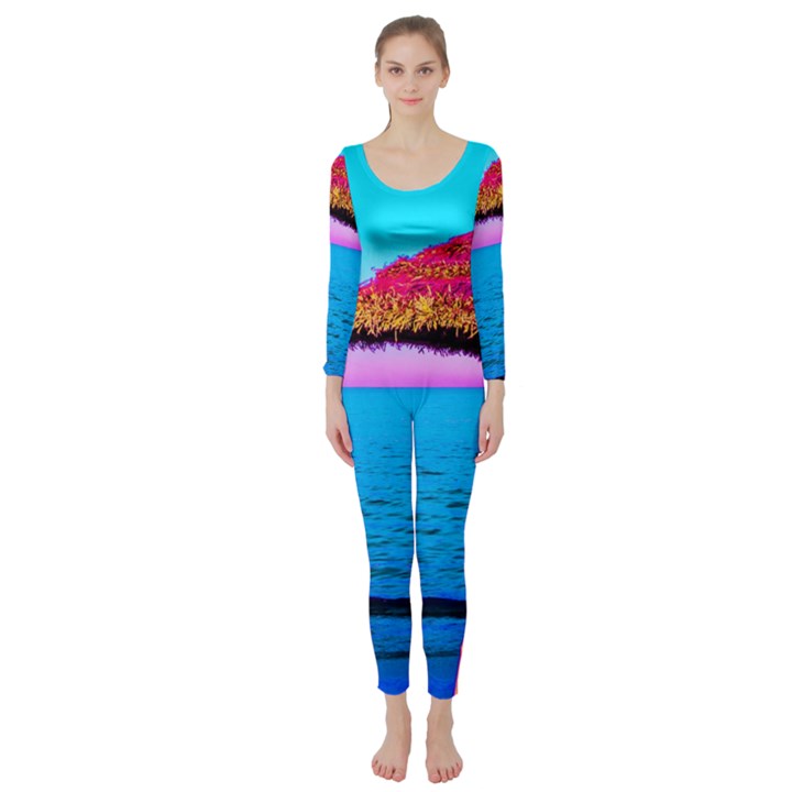 Pop Art Beach Umbrella  Long Sleeve Catsuit