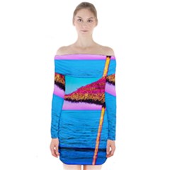 Pop Art Beach Umbrella  Long Sleeve Off Shoulder Dress by essentialimage