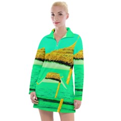 Pop Art Beach Umbrella  Women s Long Sleeve Casual Dress by essentialimage