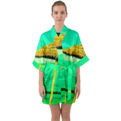 Pop Art Beach Umbrella  Half Sleeve Satin Kimono  by essentialimage