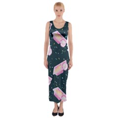 Dunkaroos Funfetti Print Dark Blue 1 Fitted Maxi Dress