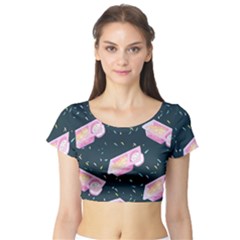 Dunkaroos Funfetti Print Dark Blue 1 Short Sleeve Crop Top by elizabethjonesstyling