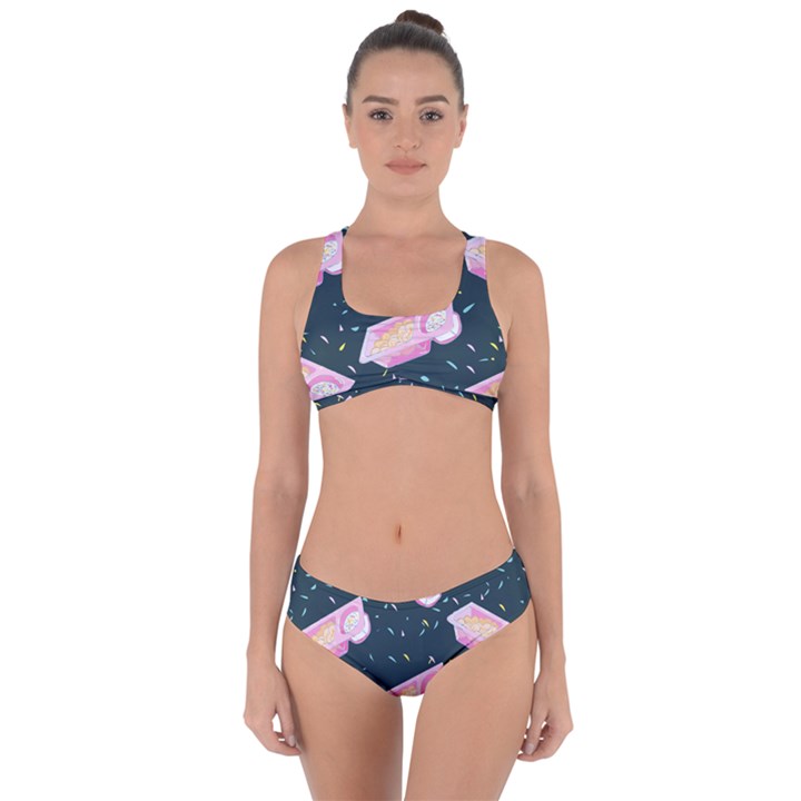 Dunkaroos Funfetti Print Dark Blue 1 Criss Cross Bikini Set