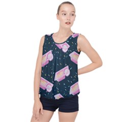 Dunkaroos Funfetti Print Dark Blue 1 Bubble Hem Chiffon Tank Top by elizabethjonesstyling