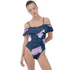 Dunkaroos Funfetti Print Dark Blue 1 Frill Detail One Piece Swimsuit