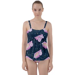 Dunkaroos Funfetti Print Dark Blue 1 Twist Front Tankini Set