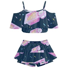 Dunkaroos Funfetti Print Dark Blue 1 Kids  Off Shoulder Skirt Bikini by elizabethjonesstyling