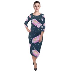 Dunkaroos Funfetti Print Dark Blue 1 Quarter Sleeve Midi Velour Bodycon Dress by elizabethjonesstyling