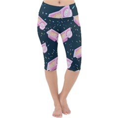 Dunkaroos Funfetti Print Dark Blue 1 Lightweight Velour Cropped Yoga Leggings by elizabethjonesstyling