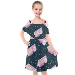 Dunkaroos Funfetti Print Dark Blue 1 Kids  Cut Out Shoulders Chiffon Dress