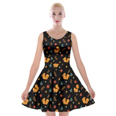 Cute Squirrel Jade Black Velvet Skater Dress by trulycreative