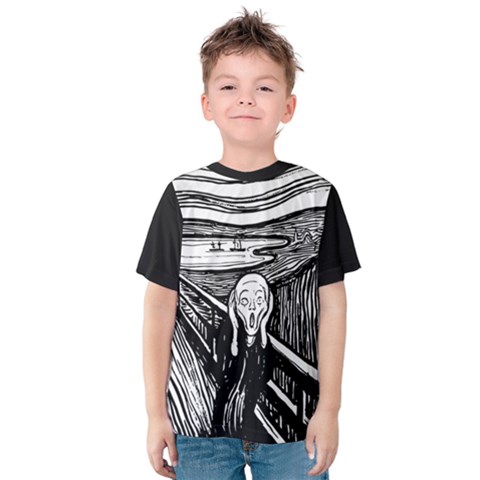 The Scream Edvard Munch 1893 Original Lithography Black And White Engraving Kids  Cotton Tee by snek