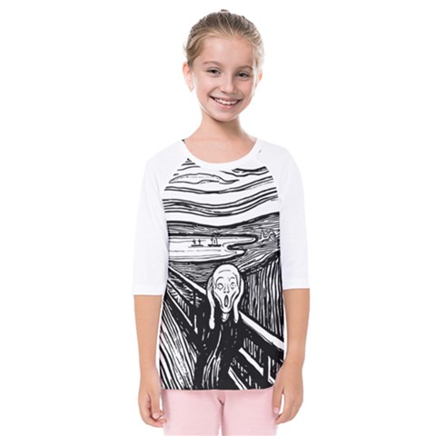 The Scream Edvard Munch 1893 Original Lithography Black And White Engraving Kids  Quarter Sleeve Raglan Tee by snek