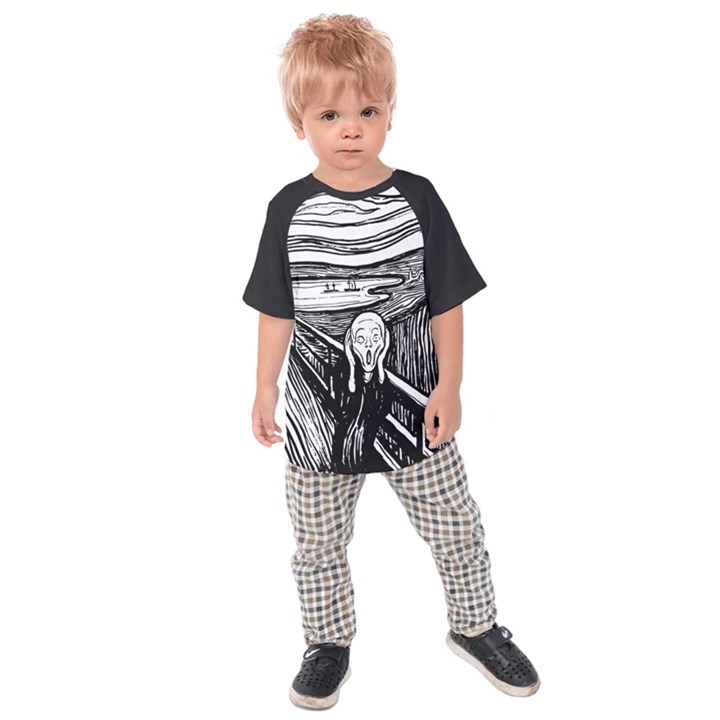 The Scream Edvard Munch 1893 Original lithography black and white engraving Kids  Raglan Tee