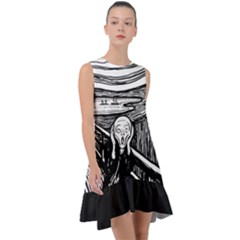 The Scream Edvard Munch 1893 Original Lithography Black And White Engraving Frill Swing Dress by snek