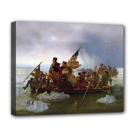 George Washington Crossing Of The Delaware River Continental Army 1776 American Revolutionary War Original Painting Deluxe Canvas 20  X 16  (stretched) by snek