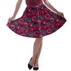 Cute Valentine Hearts A-line Skater Skirt