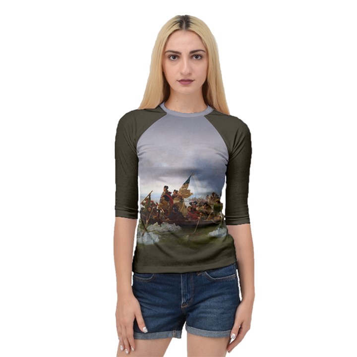 George Washington crossing of the Delaware River Continental Army 1776 American Revolutionary War ORIGINAL PAINTING Quarter Sleeve Raglan Tee