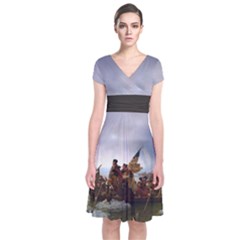 George Washington Crossing Of The Delaware River Continental Army 1776 American Revolutionary War Original Painting Short Sleeve Front Wrap Dress by snek