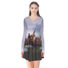 George Washington Crossing Of The Delaware River Continental Army 1776 American Revolutionary War Original Painting Long Sleeve V-neck Flare Dress by snek