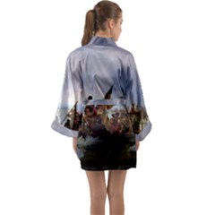 George Washington Crossing Of The Delaware River Continental Army 1776 American Revolutionary War Original Painting Long Sleeve Satin Kimono by snek