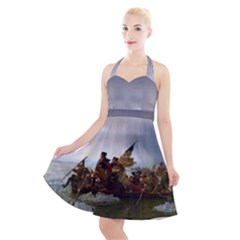 George Washington Crossing Of The Delaware River Continental Army 1776 American Revolutionary War Original Painting Halter Party Swing Dress  by snek