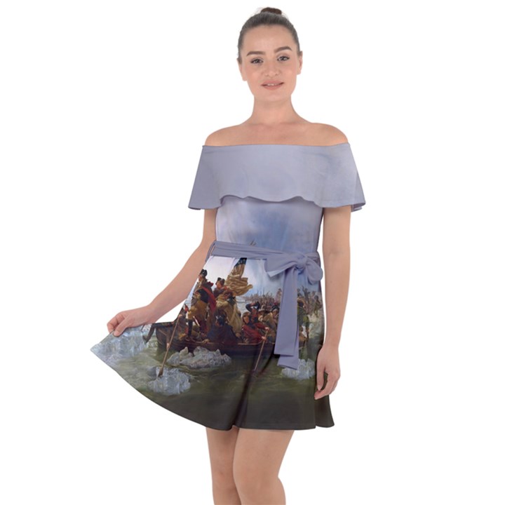 George Washington crossing of the Delaware River Continental Army 1776 American Revolutionary War ORIGINAL PAINTING Off Shoulder Velour Dress