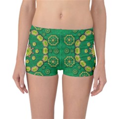 Fauna Bloom Mandalas On Bohemian Green Leaves Reversible Boyleg Bikini Bottoms by pepitasart