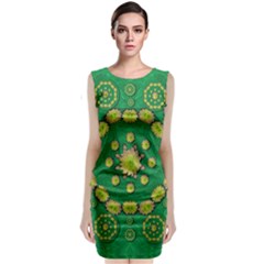 Fauna Bloom Mandalas On Bohemian Green Leaves Sleeveless Velvet Midi Dress by pepitasart