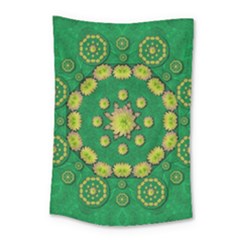 Fauna Bloom Mandalas On Bohemian Green Leaves Small Tapestry by pepitasart