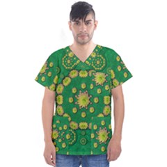 Fauna Bloom Mandalas On Bohemian Green Leaves Men s V-neck Scrub Top