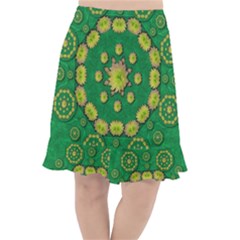 Fauna Bloom Mandalas On Bohemian Green Leaves Fishtail Chiffon Skirt by pepitasart