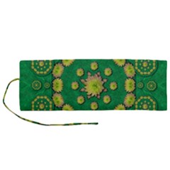 Fauna Bloom Mandalas On Bohemian Green Leaves Roll Up Canvas Pencil Holder (m)