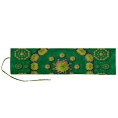 Fauna Bloom Mandalas On Bohemian Green Leaves Roll Up Canvas Pencil Holder (l) by pepitasart