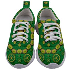 Fauna Bloom Mandalas On Bohemian Green Leaves Kids Athletic Shoes by pepitasart