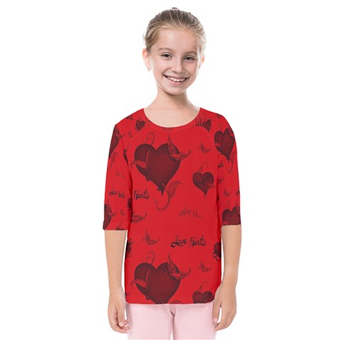 Wonderful Pattern Of Hearts Kids  Quarter Sleeve Raglan Tee by FantasyWorld7