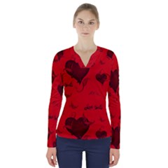 Wonderful Pattern Of Hearts V-neck Long Sleeve Top by FantasyWorld7