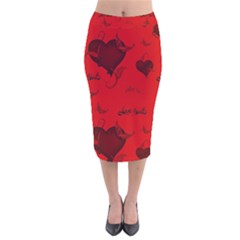 Wonderful Pattern Of Hearts Velvet Midi Pencil Skirt by FantasyWorld7