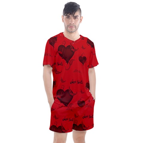 Wonderful Pattern Of Hearts Men s Mesh Tee And Shorts Set by FantasyWorld7