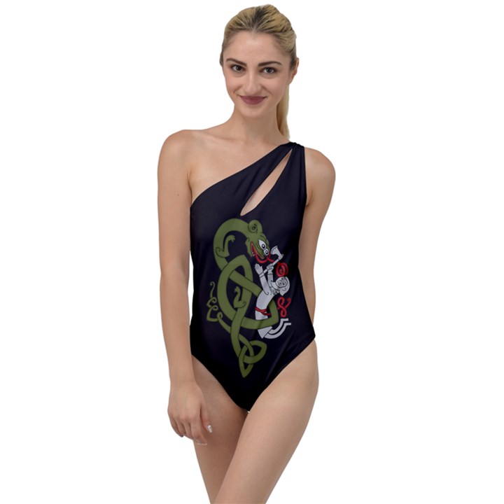 Pepe the Frog Rare Celtic Viking Norse Dragon pattern Deus Vult medieval wojak Crusader To One Side Swimsuit