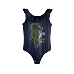 Pepe The Frog Rare Celtic Viking Norse Dragon Pattern Deus Vult Medieval Wojak Crusader Kids  Frill Swimsuit by snek