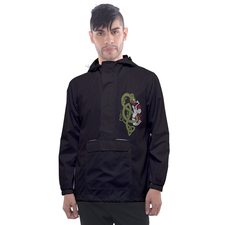 Pepe the Frog Rare Celtic Viking Norse Dragon pattern Deus Vult medieval wojak Crusader Men s Front Pocket Pullover Windbreaker