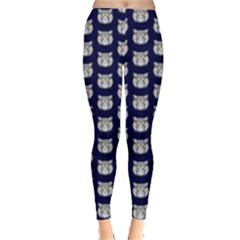 Cute Cat Face Blue Leggings  by trulycreative